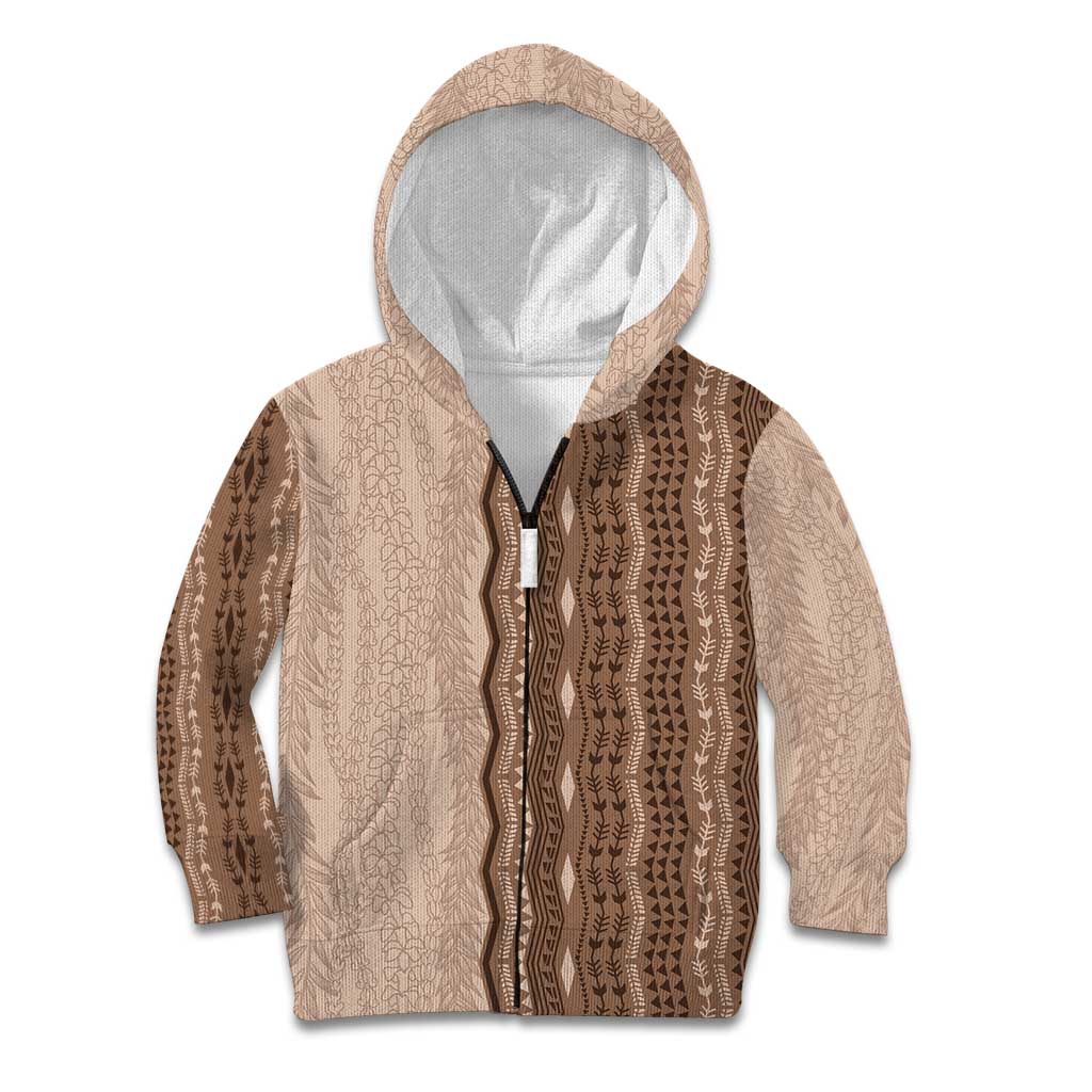 Vintage Beige Hawaiian Traditional Kapa Mix Flowers Lei Kid Hoodie