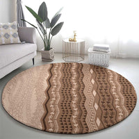 Vintage Beige Hawaiian Traditional Kapa Mix Flowers Lei Round Carpet