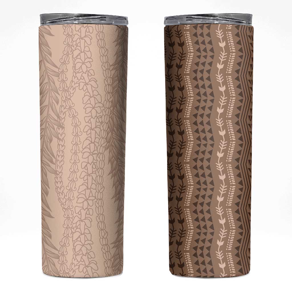 Vintage Beige Hawaiian Traditional Kapa Mix Flowers Lei Skinny Tumbler LT7 Beige - Polynesian Pride