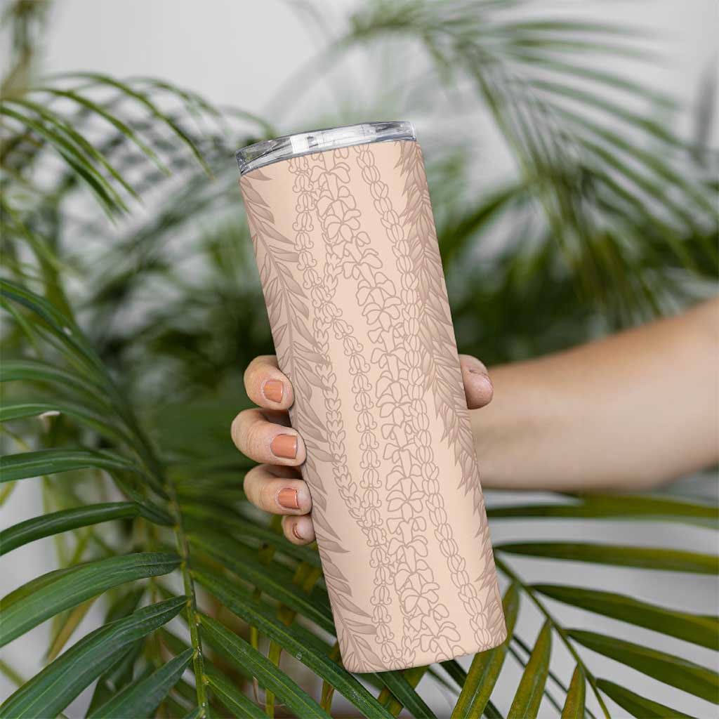 Vintage Beige Hawaiian Traditional Kapa Mix Flowers Lei Skinny Tumbler LT7 - Polynesian Pride
