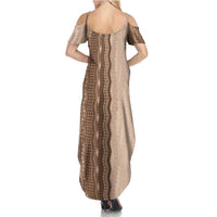 Vintage Beige Hawaiian Traditional Kapa Mix Flowers Lei Summer Maxi Dress