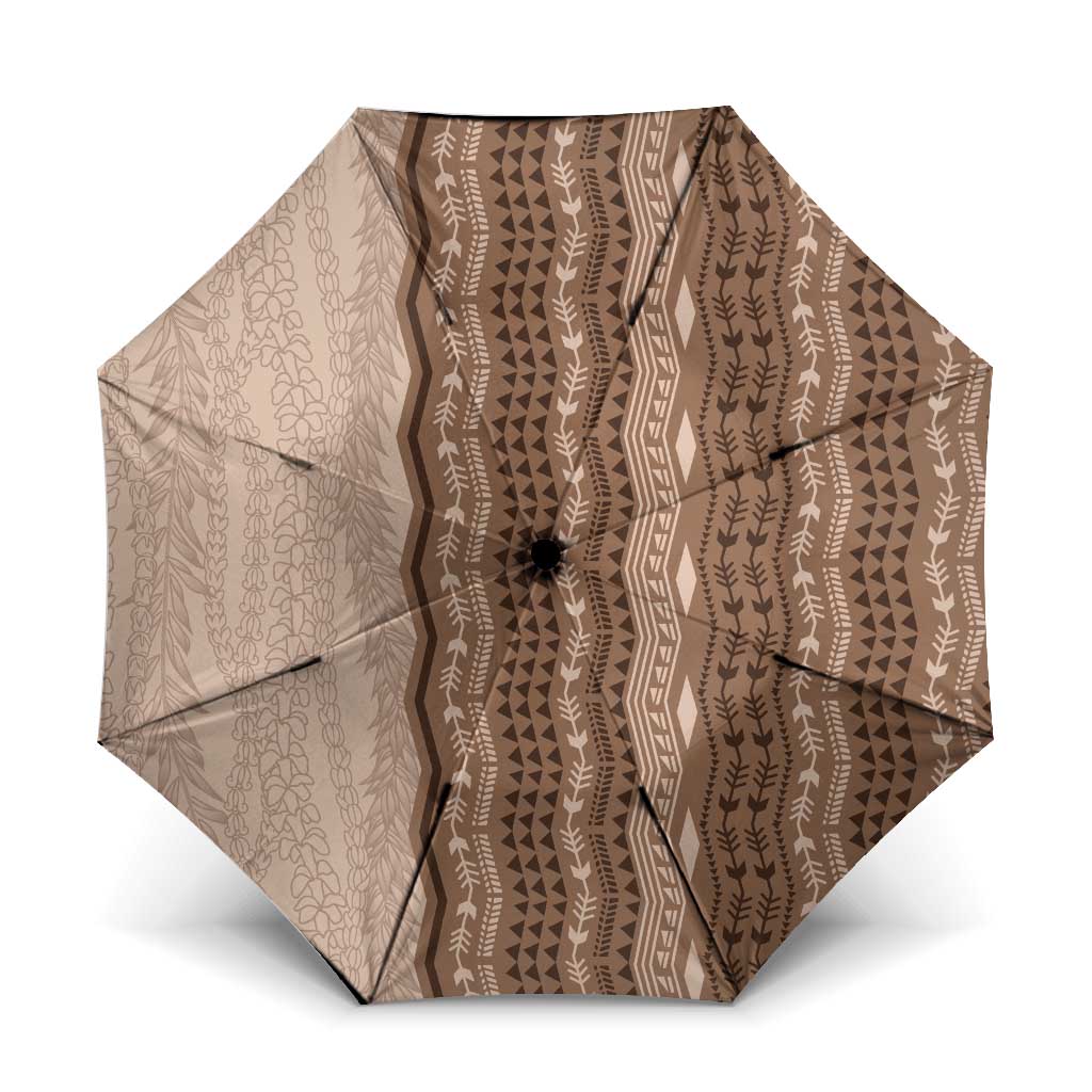 Vintage Beige Hawaiian Traditional Kapa Mix Flowers Lei Umbrella