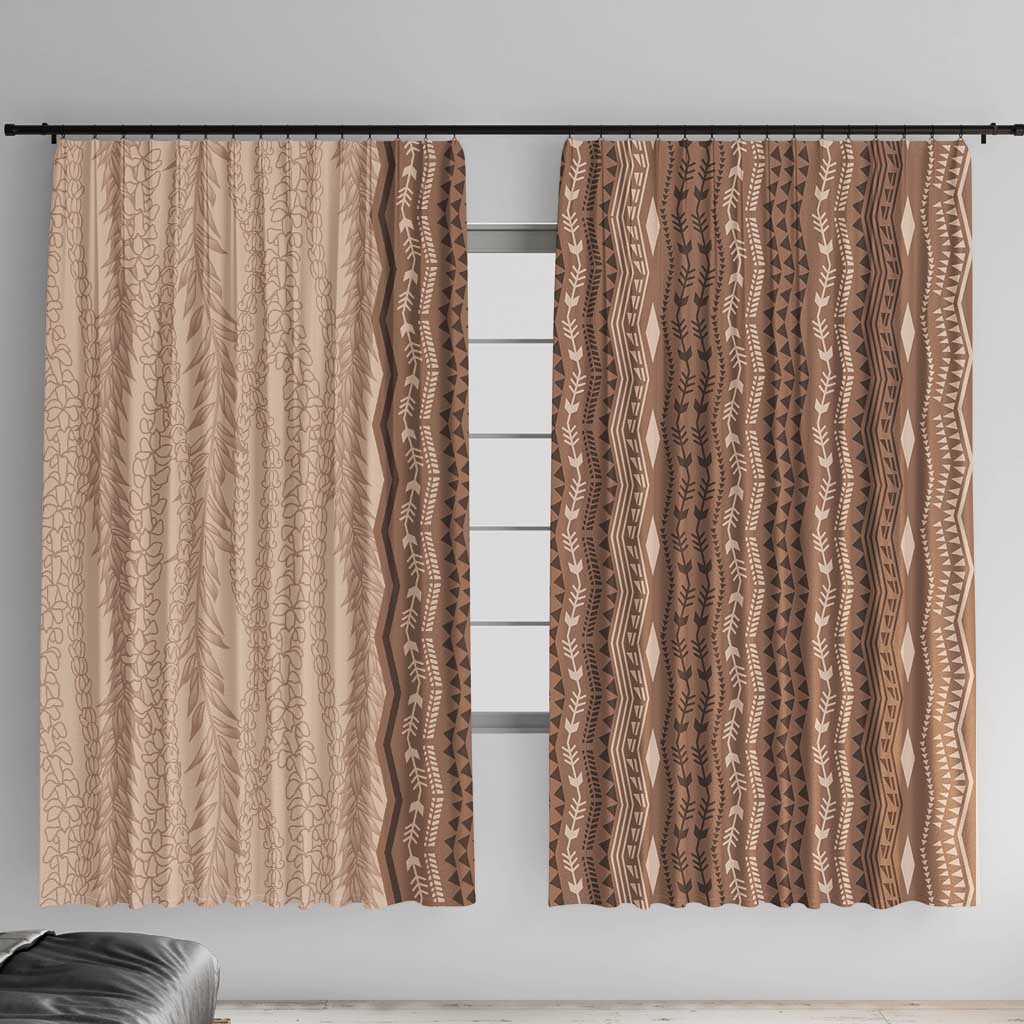Vintage Beige Hawaiian Traditional Kapa Mix Flowers Lei Window Curtain