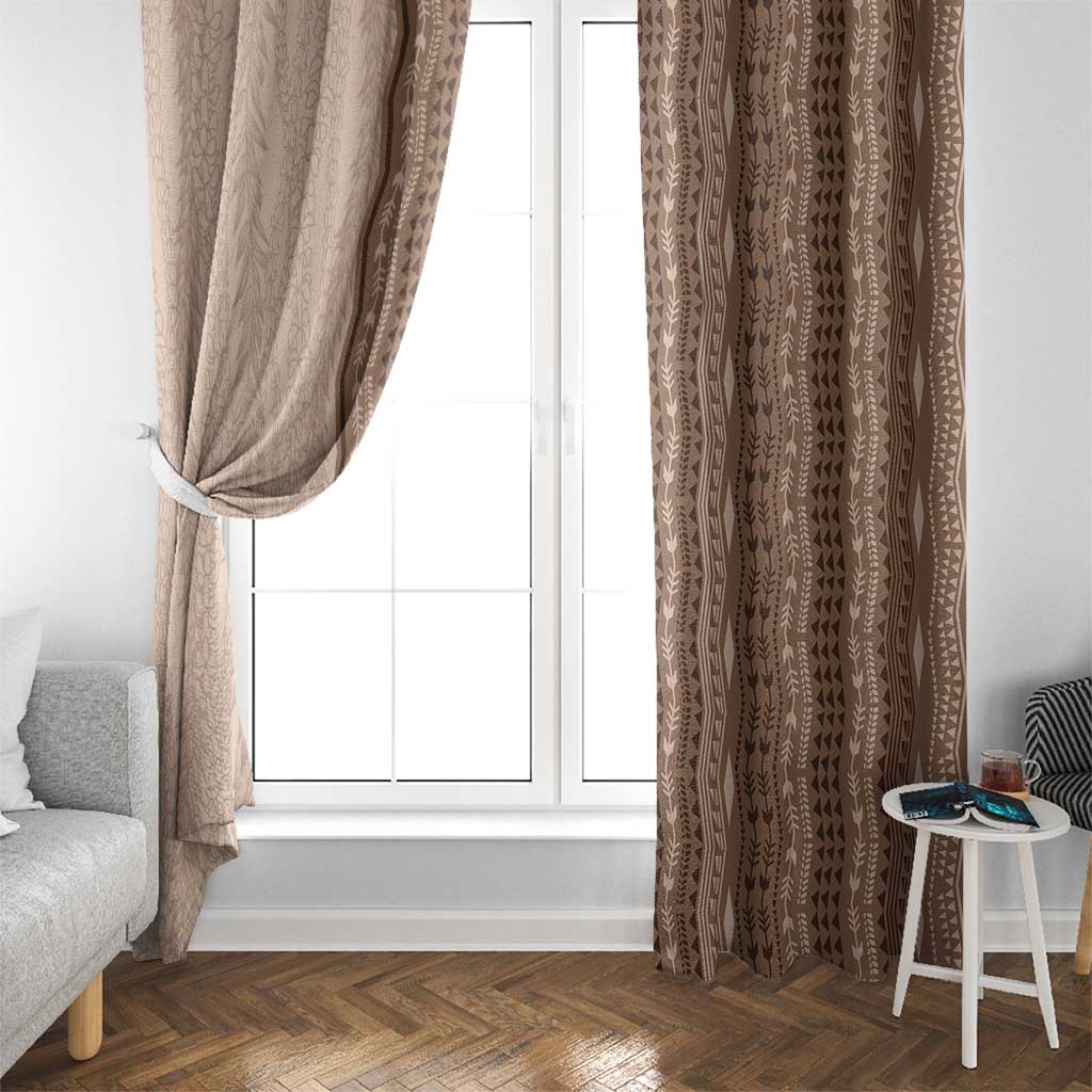 Vintage Beige Hawaiian Traditional Kapa Mix Flowers Lei Window Curtain