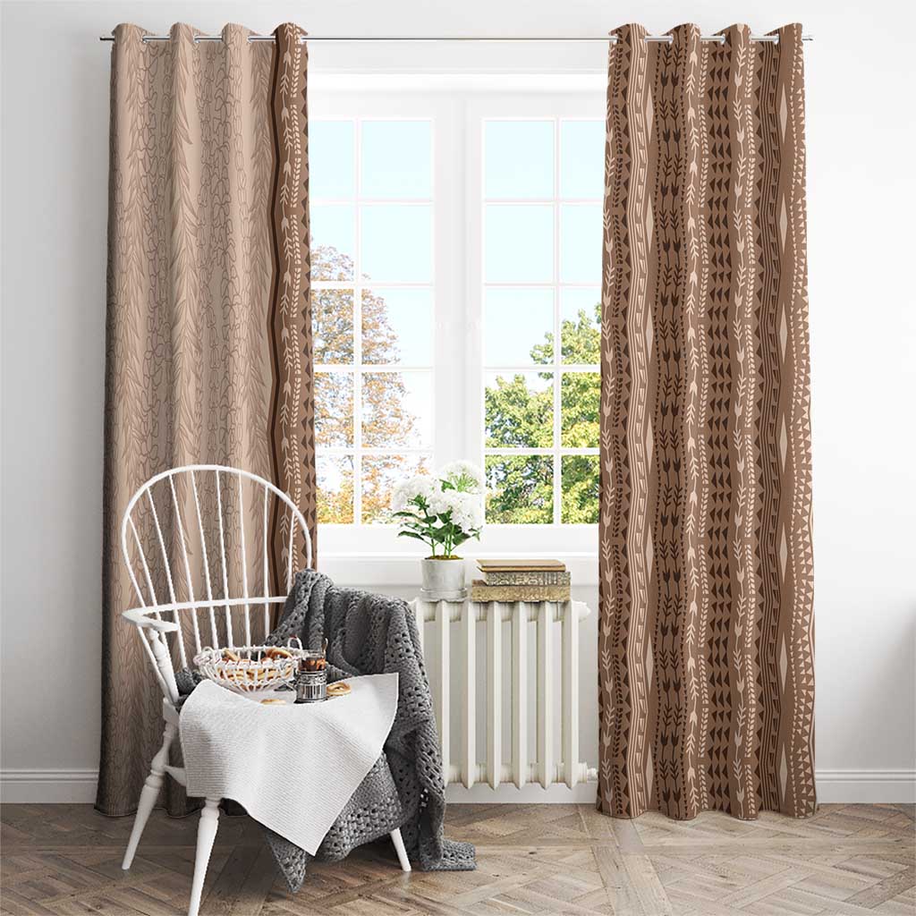 Vintage Beige Hawaiian Traditional Kapa Mix Flowers Lei Window Curtain
