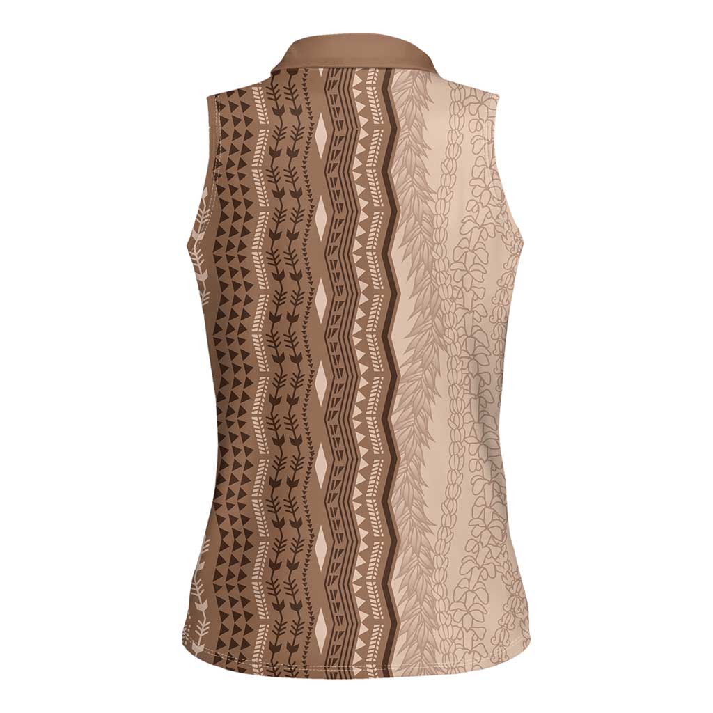 Vintage Beige Hawaiian Traditional Kapa Mix Flowers Lei Women Sleeveless Polo Shirt