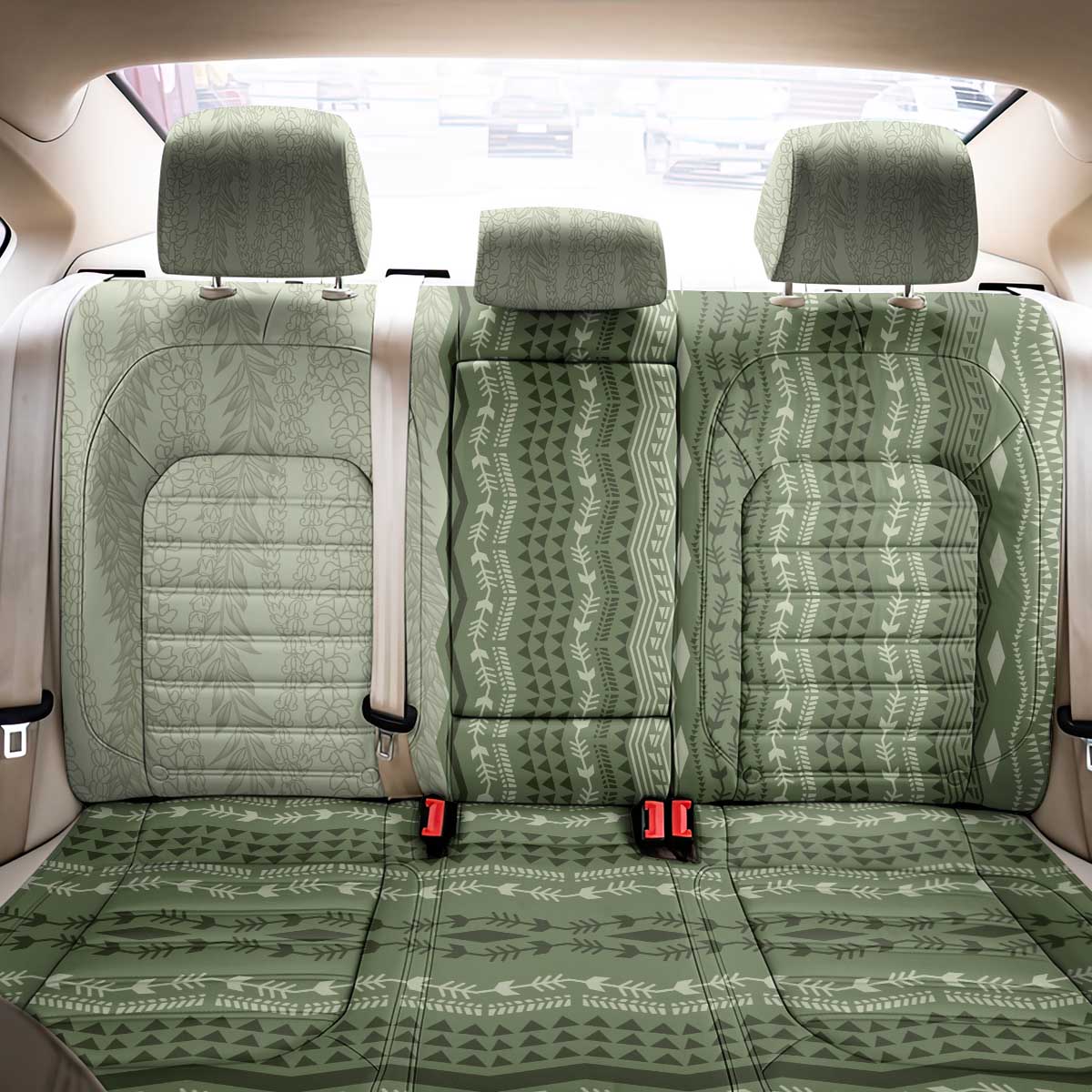 Vintage Sage Green Hawaiian Traditional Kapa Mix Flowers Lei Back Car Seat Cover