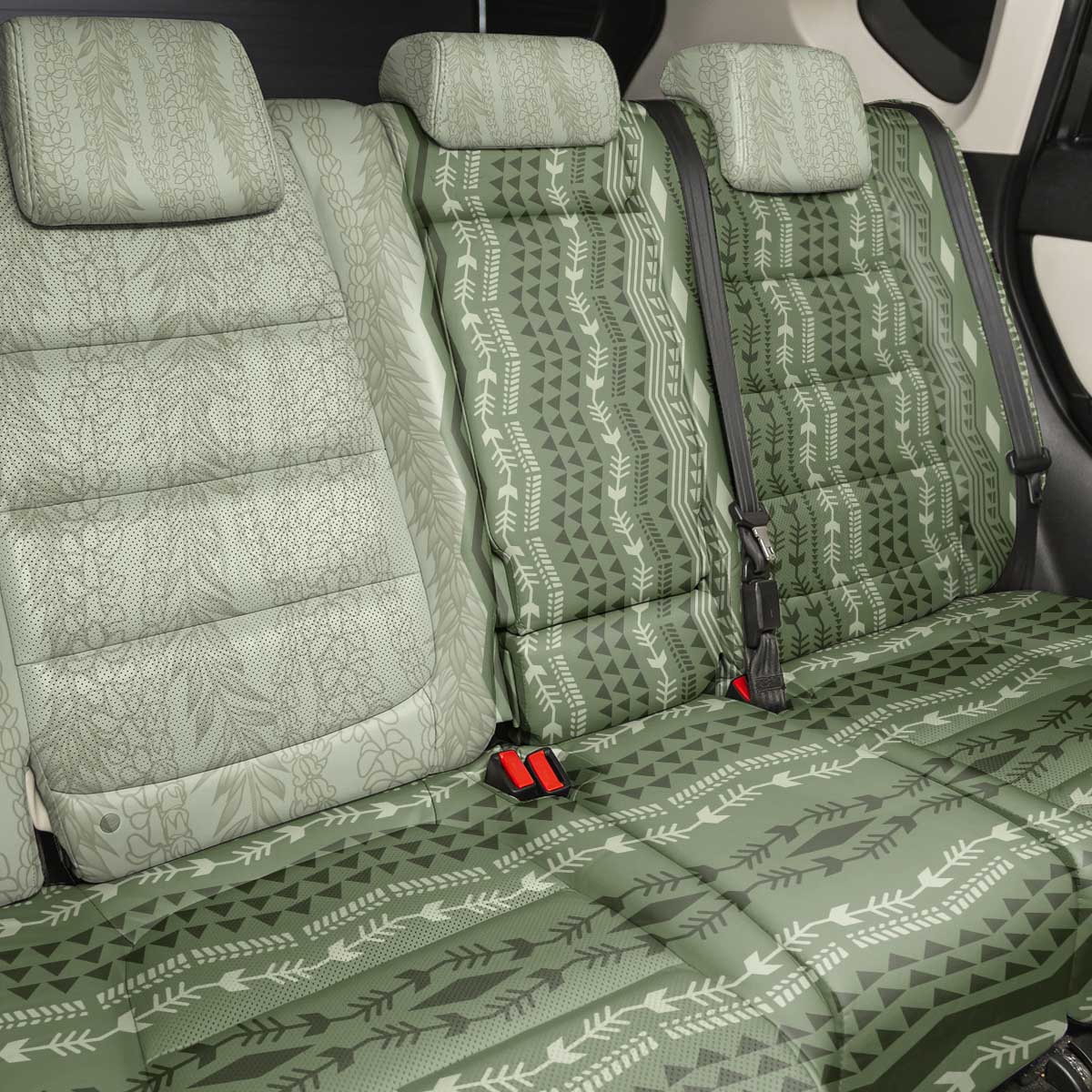 Vintage Sage Green Hawaiian Traditional Kapa Mix Flowers Lei Back Car Seat Cover