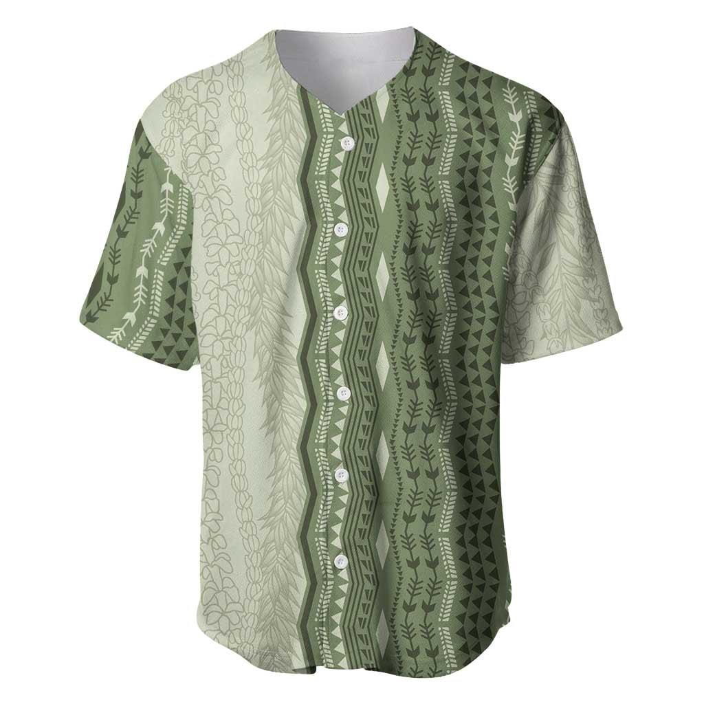 Vintage Sage Green Hawaiian Traditional Kapa Mix Flowers Lei Baseball Jersey
