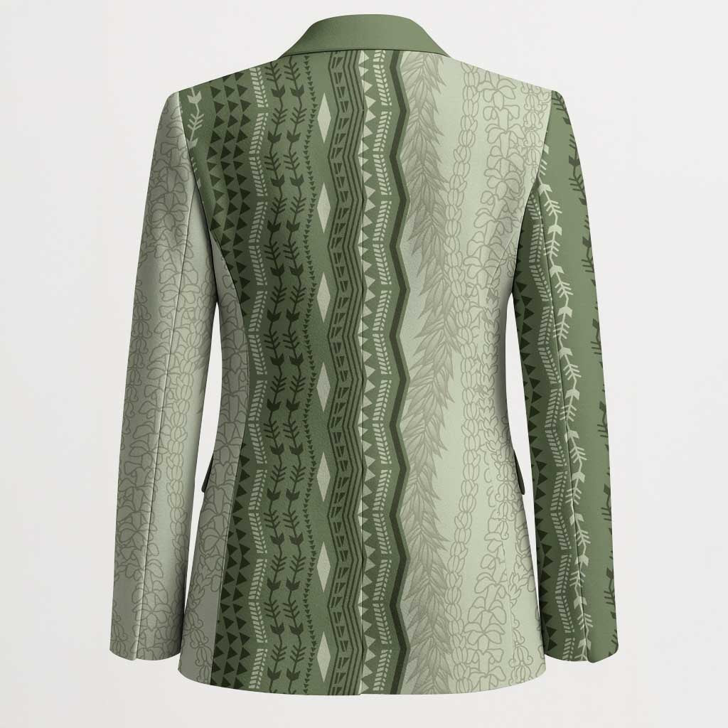 Vintage Sage Green Hawaiian Traditional Kapa Mix Flowers Lei Blazer