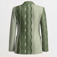 Vintage Sage Green Hawaiian Traditional Kapa Mix Flowers Lei Blazer