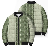 Vintage Sage Green Hawaiian Traditional Kapa Mix Flowers Lei Bomber Puffer Jacket