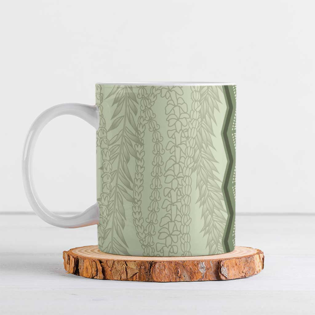 Vintage Sage Green Hawaiian Traditional Kapa Mix Flowers Lei Ceramic Mug