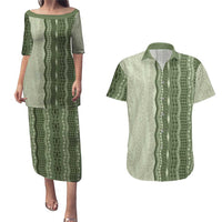 Vintage Sage Green Hawaiian Traditional Kapa Mix Flowers Lei Couples Matching Puletasi and Hawaiian Shirt LT7 Sage Green - Polynesian Pride
