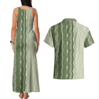 Vintage Sage Green Hawaiian Traditional Kapa Mix Flowers Lei Couples Matching Tank Maxi Dress and Hawaiian Shirt LT7 - Polynesian Pride