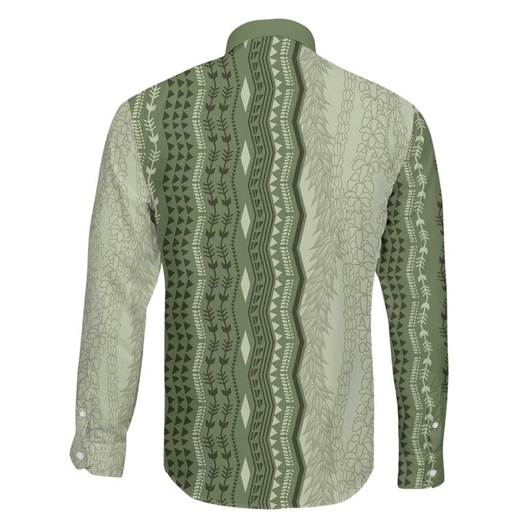 Vintage Sage Green Hawaiian Traditional Kapa Mix Flowers Lei Family Matching Long Sleeve Bodycon Dress and Hawaiian Shirt LT7 - Polynesian Pride