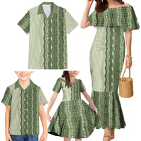 Vintage Sage Green Hawaiian Traditional Kapa Mix Flowers Lei Family Matching Mermaid Dress and Hawaiian Shirt LT7 - Polynesian Pride
