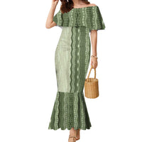 Vintage Sage Green Hawaiian Traditional Kapa Mix Flowers Lei Family Matching Mermaid Dress and Hawaiian Shirt LT7 Mom's Dress Sage Green - Polynesian Pride