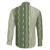 Vintage Sage Green Hawaiian Traditional Kapa Mix Flowers Lei Family Matching Off The Shoulder Long Sleeve Dress and Hawaiian Shirt LT7 - Polynesian Pride