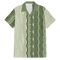 Vintage Sage Green Hawaiian Traditional Kapa Mix Flowers Lei Family Matching Off Shoulder Maxi Dress and Hawaiian Shirt LT7 Dad's Shirt - Short Sleeve Sage Green - Polynesian Pride