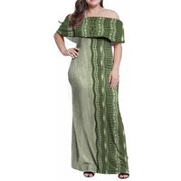 Vintage Sage Green Hawaiian Traditional Kapa Mix Flowers Lei Family Matching Off Shoulder Maxi Dress and Hawaiian Shirt LT7 Mom's Dress Sage Green - Polynesian Pride
