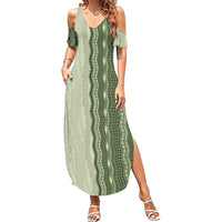 Vintage Sage Green Hawaiian Traditional Kapa Mix Flowers Lei Family Matching Summer Maxi Dress and Hawaiian Shirt LT7 Mom's Dress Sage Green - Polynesian Pride
