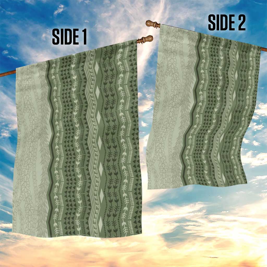Vintage Sage Green Hawaiian Traditional Kapa Mix Flowers Lei Garden Flag