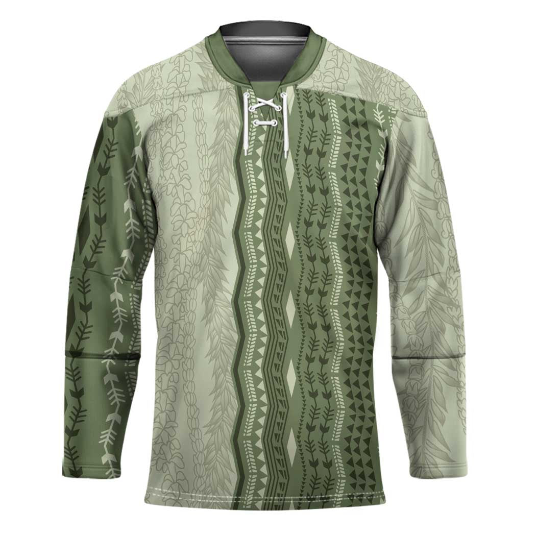 Vintage Sage Green Hawaiian Traditional Kapa Mix Flowers Lei Hockey Jersey