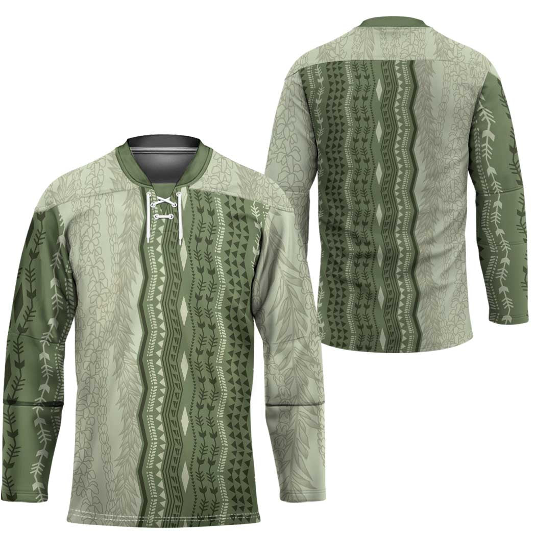 Vintage Sage Green Hawaiian Traditional Kapa Mix Flowers Lei Hockey Jersey