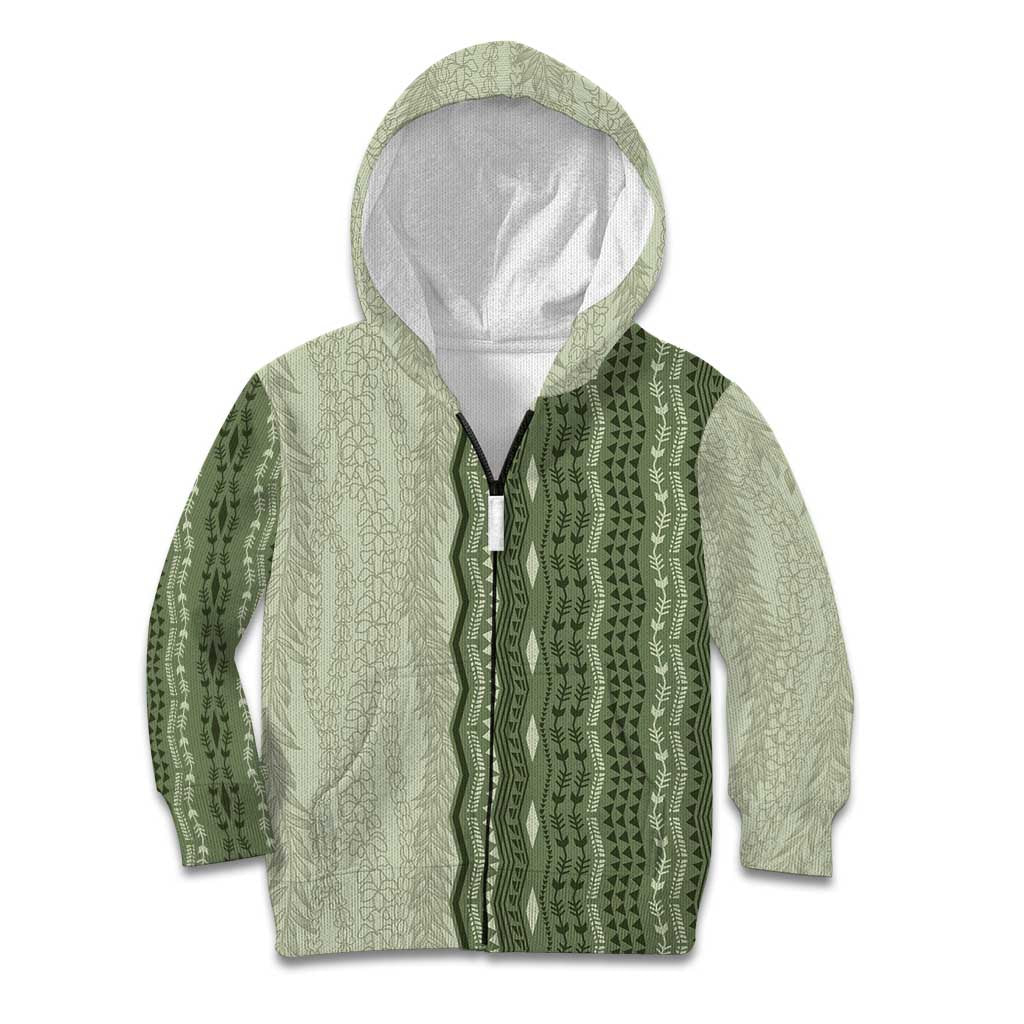 Vintage Sage Green Hawaiian Traditional Kapa Mix Flowers Lei Kid Hoodie