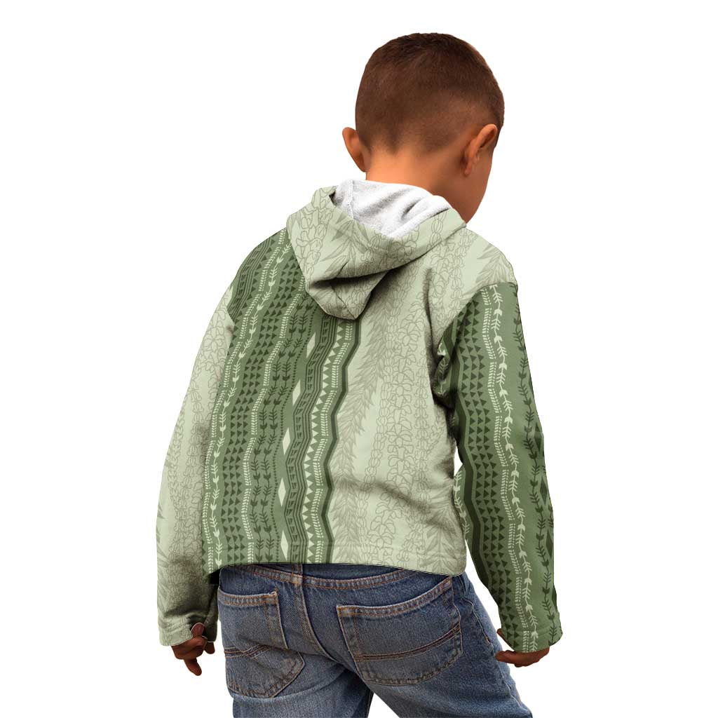 Vintage Sage Green Hawaiian Traditional Kapa Mix Flowers Lei Kid Hoodie