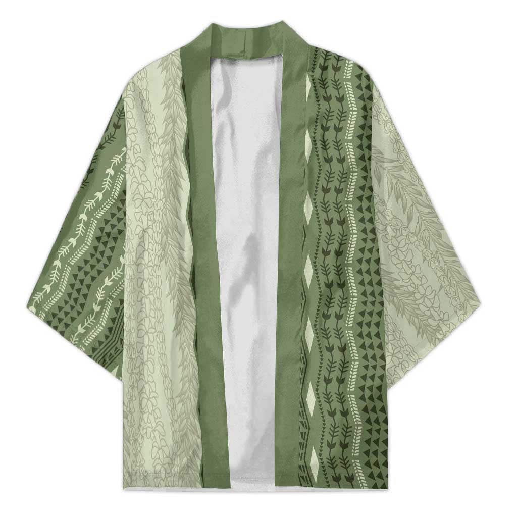 Vintage Sage Green Hawaiian Traditional Kapa Mix Flowers Lei Kimono