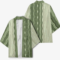 Vintage Sage Green Hawaiian Traditional Kapa Mix Flowers Lei Kimono