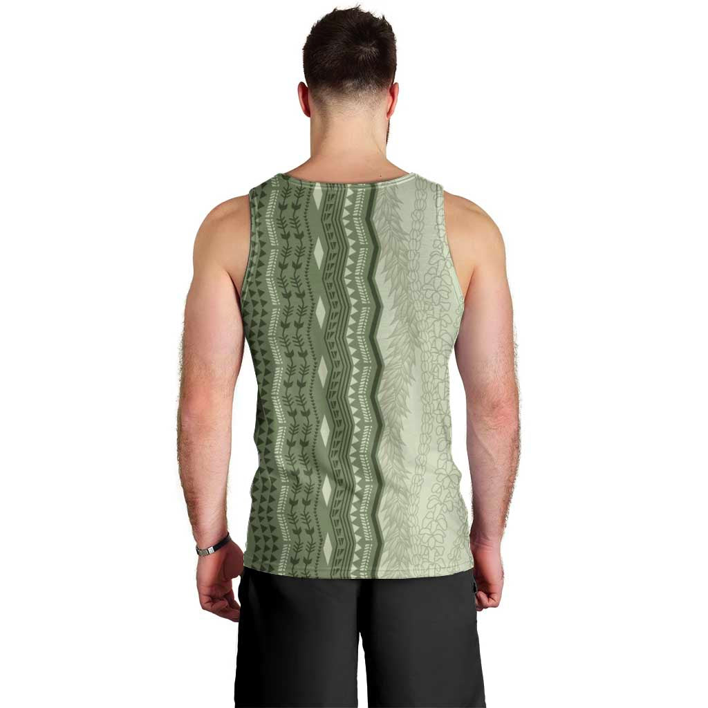 Vintage Sage Green Hawaiian Traditional Kapa Mix Flowers Lei Men Tank Top