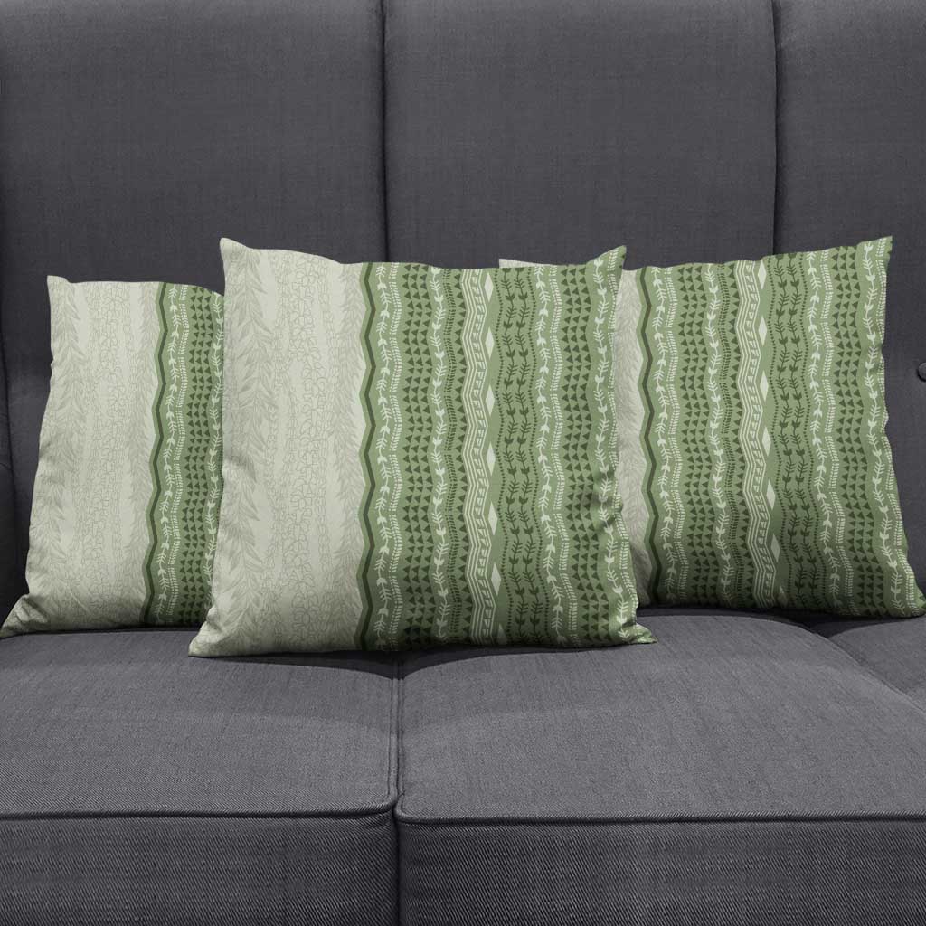 Vintage Sage Green Hawaiian Traditional Kapa Mix Flowers Lei Pillow Cover