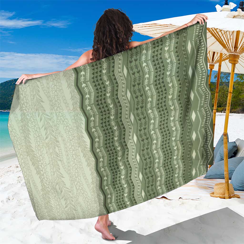 Vintage Sage Green Hawaiian Traditional Kapa Mix Flowers Lei Sarong