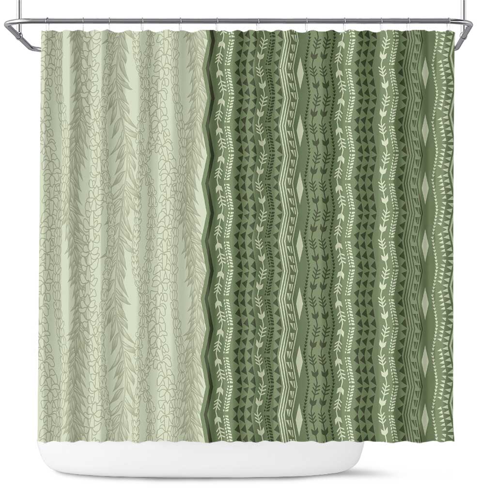 Vintage Sage Green Hawaiian Traditional Kapa Mix Flowers Lei Shower Curtain