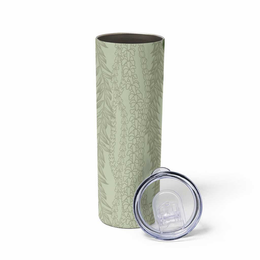 Vintage Sage Green Hawaiian Traditional Kapa Mix Flowers Lei Skinny Tumbler LT7 - Polynesian Pride