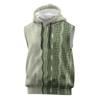 Vintage Sage Green Hawaiian Traditional Kapa Mix Flowers Lei Sleeveless Hoodie