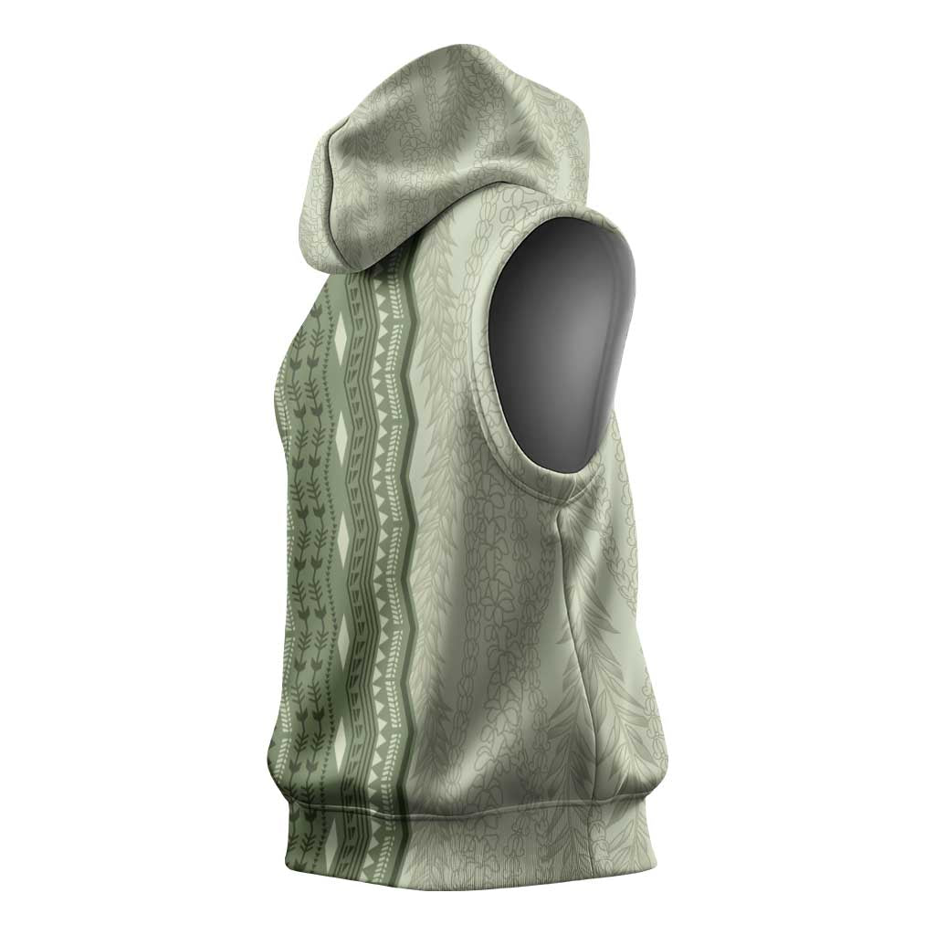 Vintage Sage Green Hawaiian Traditional Kapa Mix Flowers Lei Sleeveless Hoodie