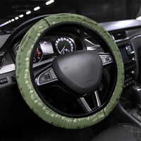 Vintage Sage Green Hawaiian Traditional Kapa Mix Flowers Lei Steering Wheel Cover