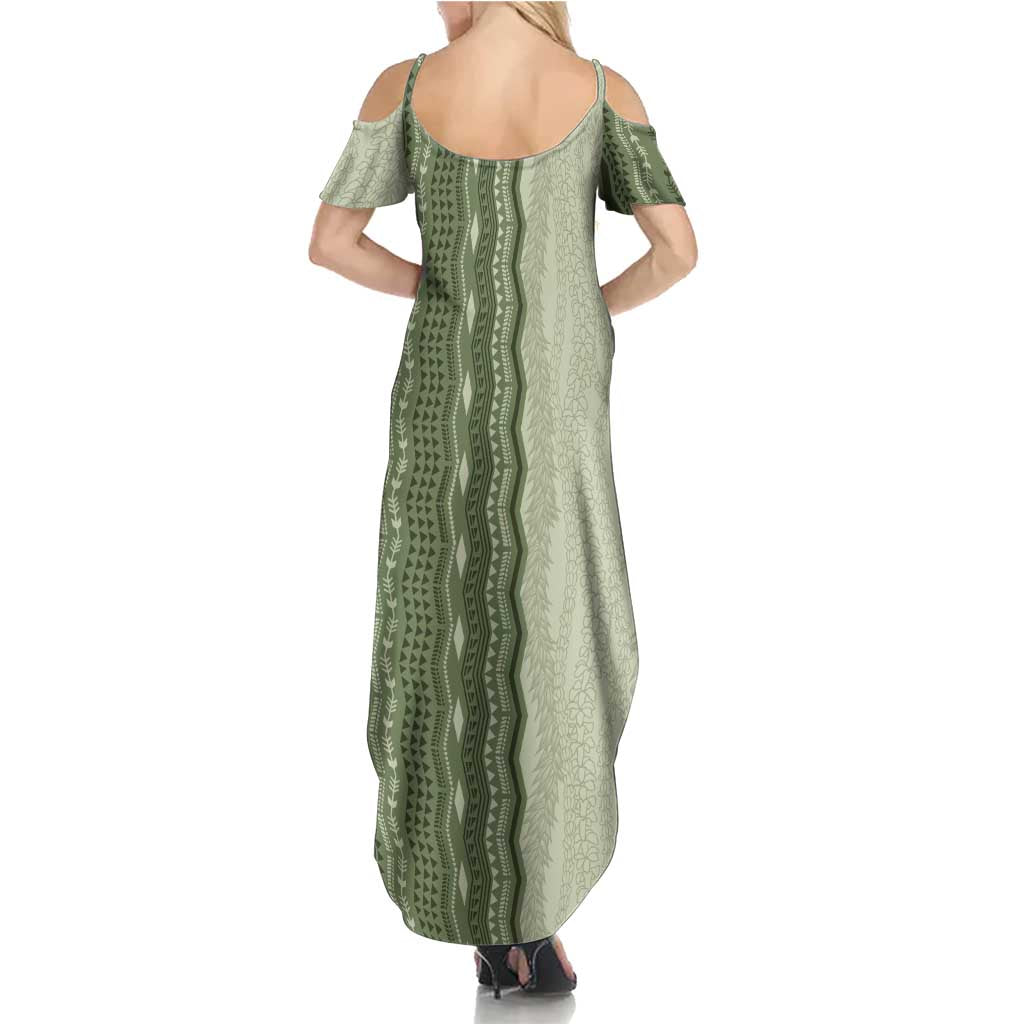 Vintage Sage Green Hawaiian Traditional Kapa Mix Flowers Lei Summer Maxi Dress