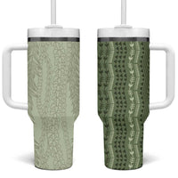 Vintage Sage Green Hawaiian Traditional Kapa Mix Flowers Lei Tumbler With Handle