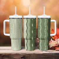 Vintage Sage Green Hawaiian Traditional Kapa Mix Flowers Lei Tumbler With Handle