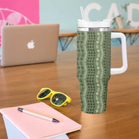 Vintage Sage Green Hawaiian Traditional Kapa Mix Flowers Lei Tumbler With Handle