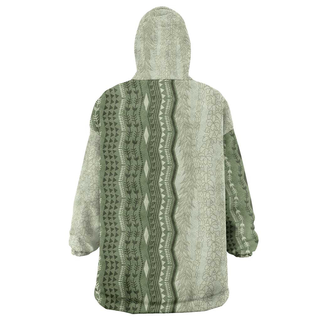 Vintage Sage Green Hawaiian Traditional Kapa Mix Flowers Lei Wearable Blanket Hoodie LT7 - Polynesian Pride