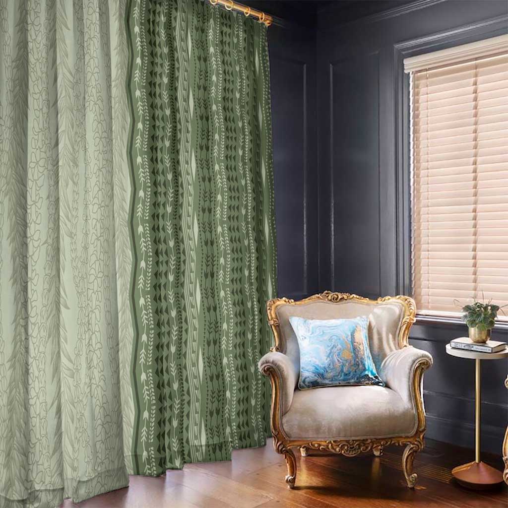 Vintage Sage Green Hawaiian Traditional Kapa Mix Flowers Lei Window Curtain