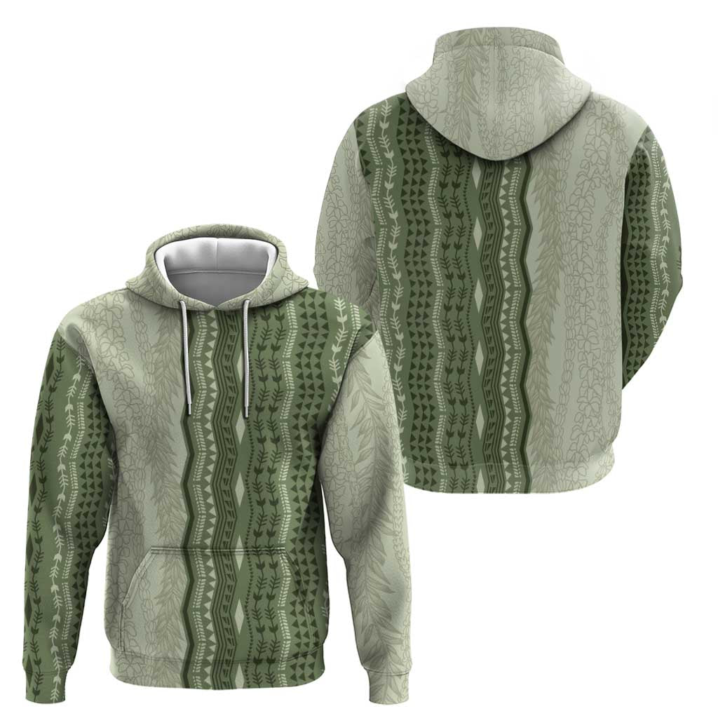 Vintage Sage Green Hawaiian Traditional Kapa Mix Flowers Lei Zip Hoodie