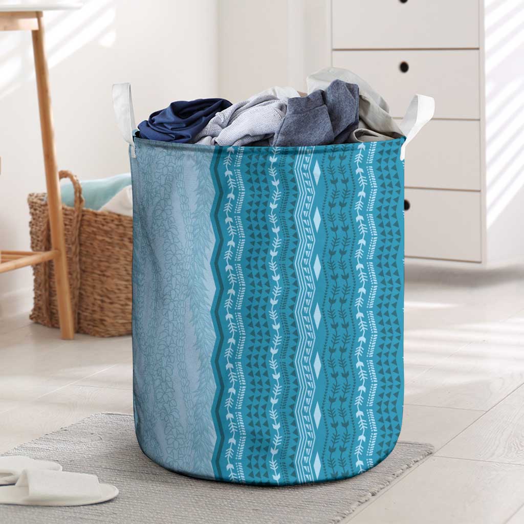 Vintage Cobalt Blue Hawaiian Traditional Kapa Mix Flowers Lei Laundry Basket