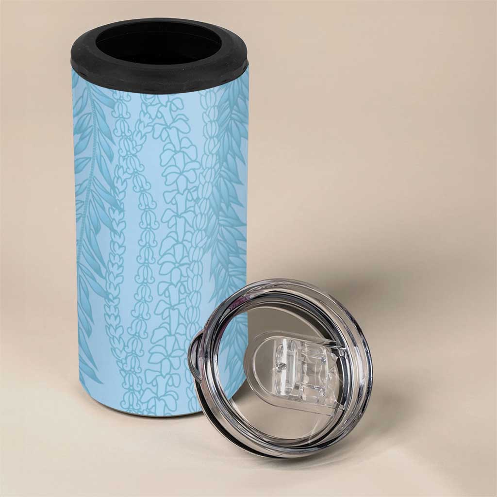 Vintage Cobalt Blue Hawaiian Traditional Kapa Mix Flowers Lei 4 in 1 Can Cooler Tumbler
